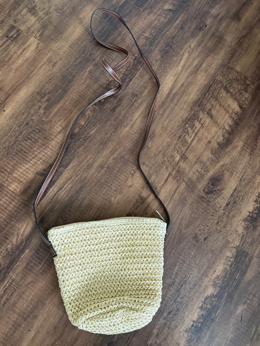 Old Navy Straw Crossbody Bag with Brown Strap